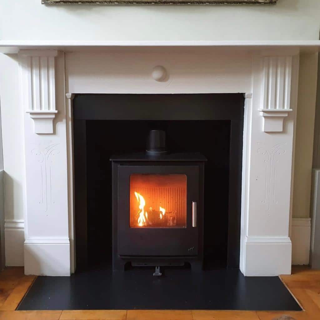 Mendip Loxton 5 wood-burning stove with original Edwardian mantelpiece